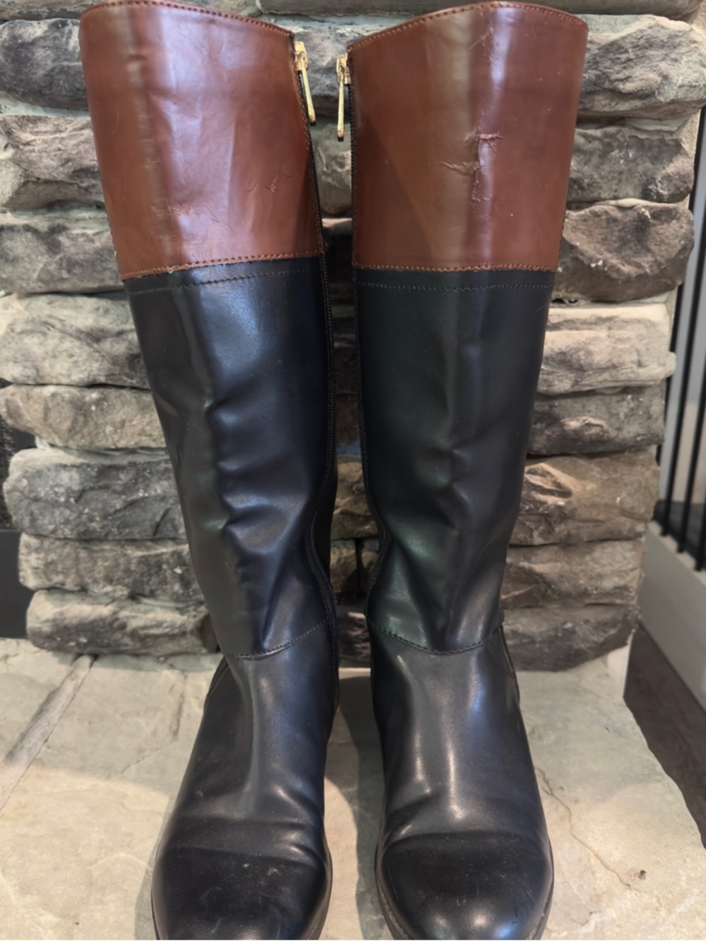 Tommy Hilfiger Women's Two-Tone Brown and Black Riding Boots